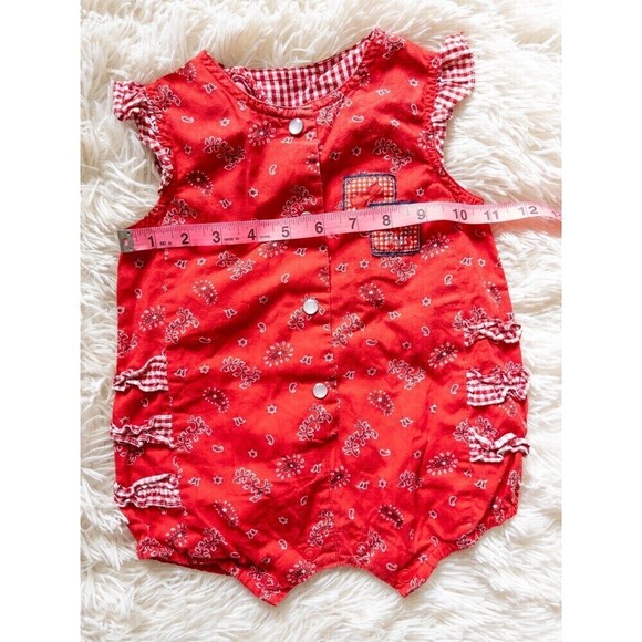 Vintage Baby Red Paisley Snap Button Down Romper Onesie 100% Cotton Simply Basic - Picture 3 of 6